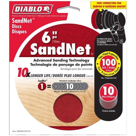 DIABLO SandNet 6 in. Ceramic Blend Hook and Lock Sanding Disc 100 Grit Medium 10 pk DND060100H10I